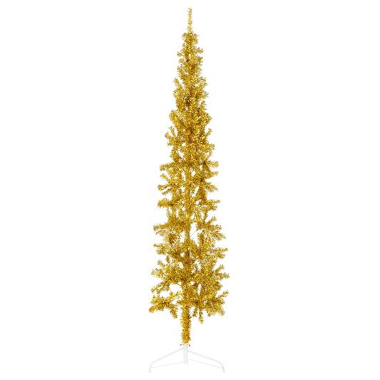 Artificial Christmas tree half with standard narrow 180 cm gold-colored