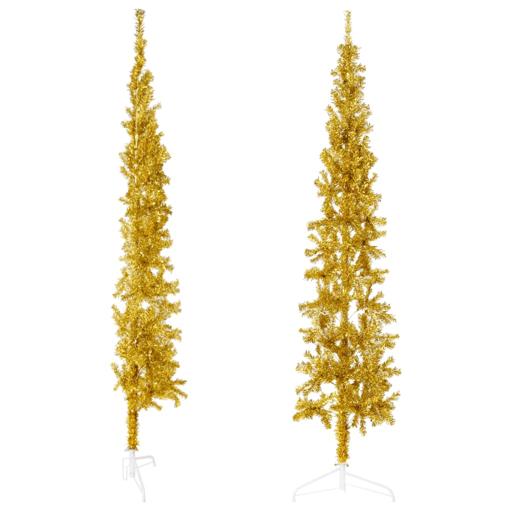 Künstlicher Weihnachtsbaum halb mit Stamm schmal 180 cm goldfarben