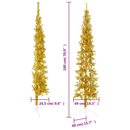 Künstlicher Weihnachtsbaum halb mit Stamm schmal 180 cm goldfarben