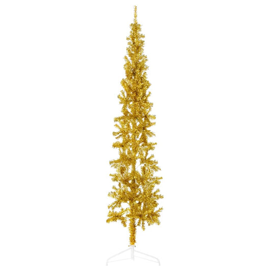 Künstlicher Weihnachtsbaum halb mit Stamm schmal 210 cm goldfarben