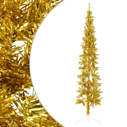 Künstlicher Weihnachtsbaum halb mit Stamm schmal 240 cm goldfarben