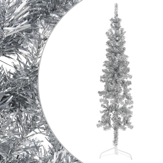 Artificial Christmas tree half with standard narrow 180 cm silver-colored