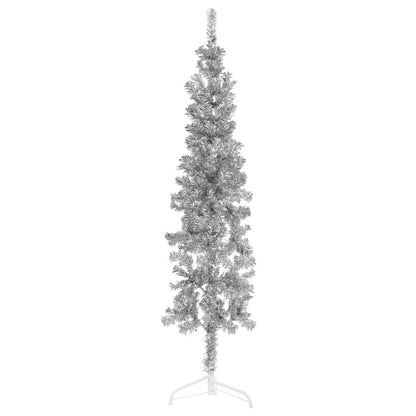 Kunstkerstboom half met standaard smal 180 cm zilverkleurig