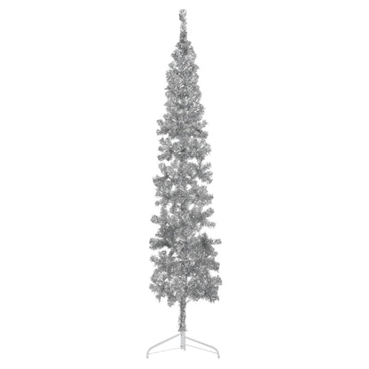 Künstlicher Weihnachtsbaum halb mit Stamm schmal 210 cm silberfarben