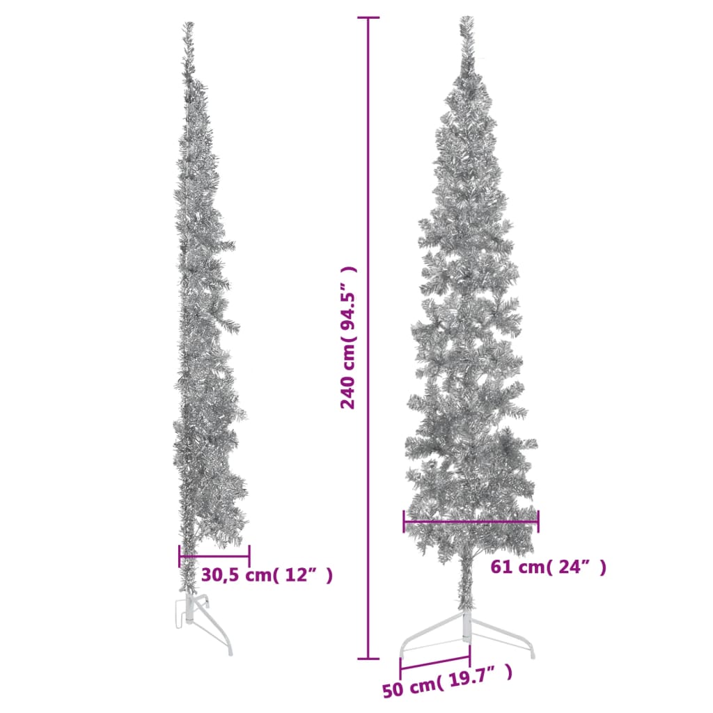 Künstlicher Weihnachtsbaum halb mit Stamm schmal 240 cm silberfarben