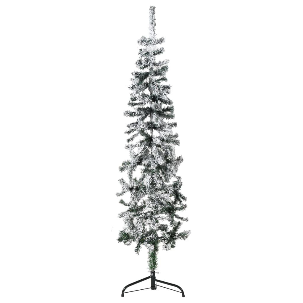 Kunstkerstboom half met sneeuw smal 150 cm