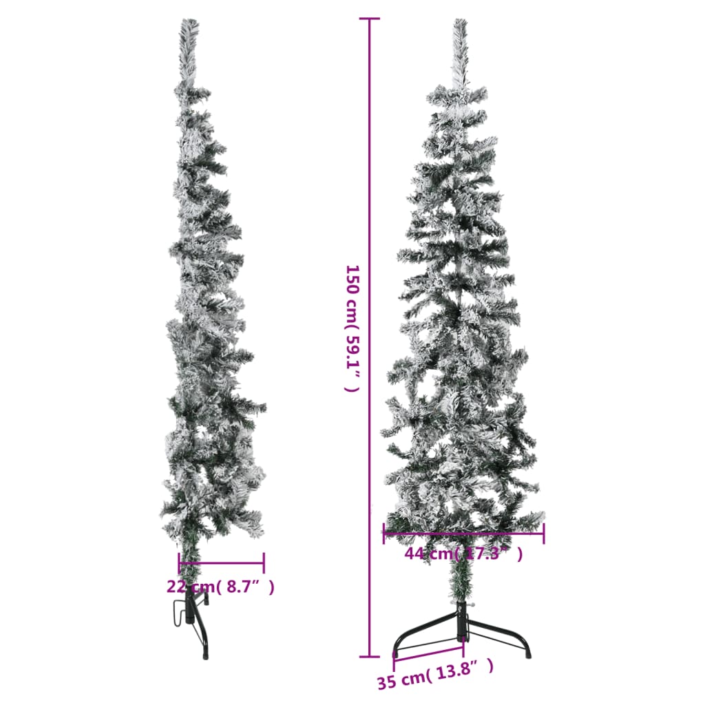 Künstlicher Weihnachtsbaum halb mit Schnee schmal 150 cm