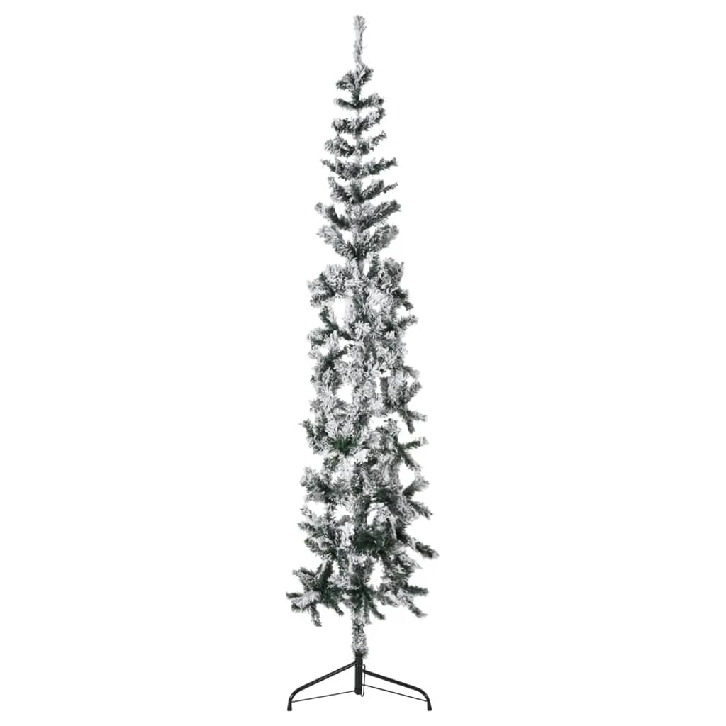 Kunstkerstboom half met sneeuw smal 180 cm