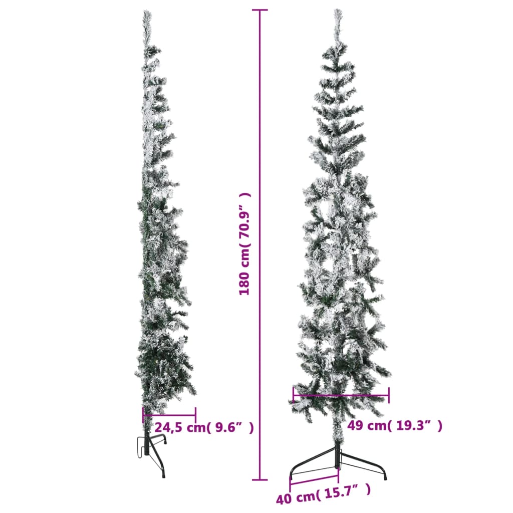 Künstlicher Weihnachtsbaum halb mit Schnee schmal 180 cm