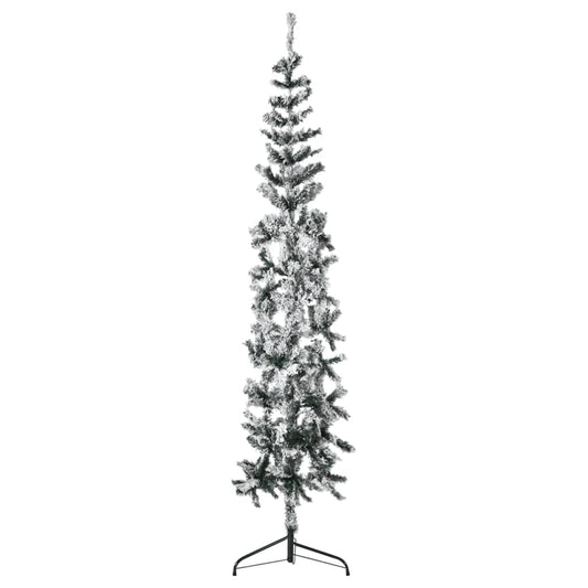 Kunstkerstboom half met sneeuw smal 210 cm