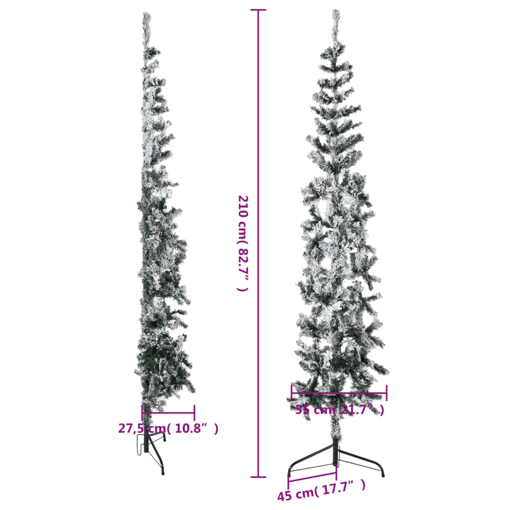 Künstlicher Weihnachtsbaum halb mit Schnee schmal 210 cm