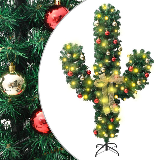 Christmas cactus with stand and LEDs 150 cm PVC green