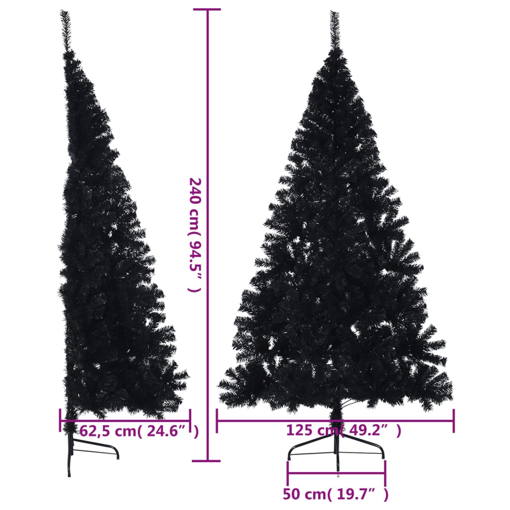 Kunstkerstboom met standaard half 240 cm PVC zwart