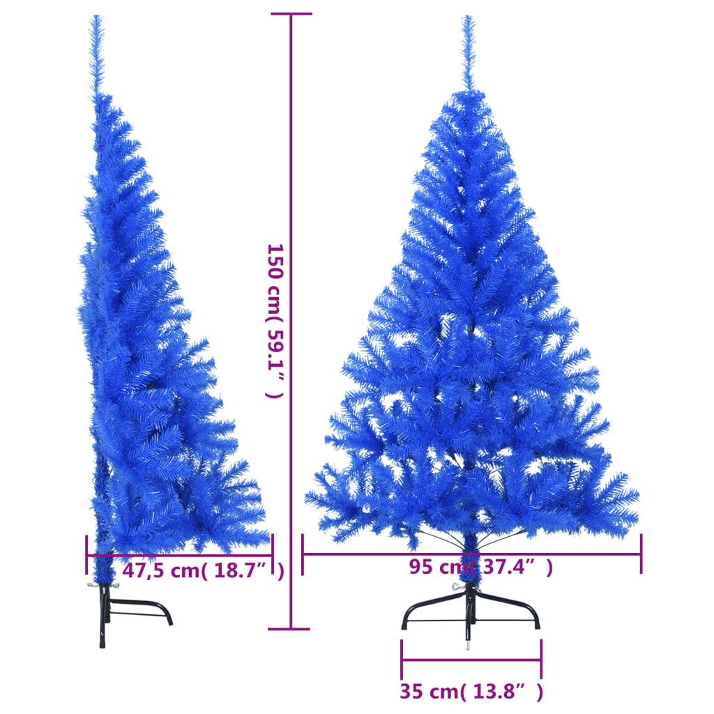 Kunstkerstboom met standaard half 150 cm PVC blauw