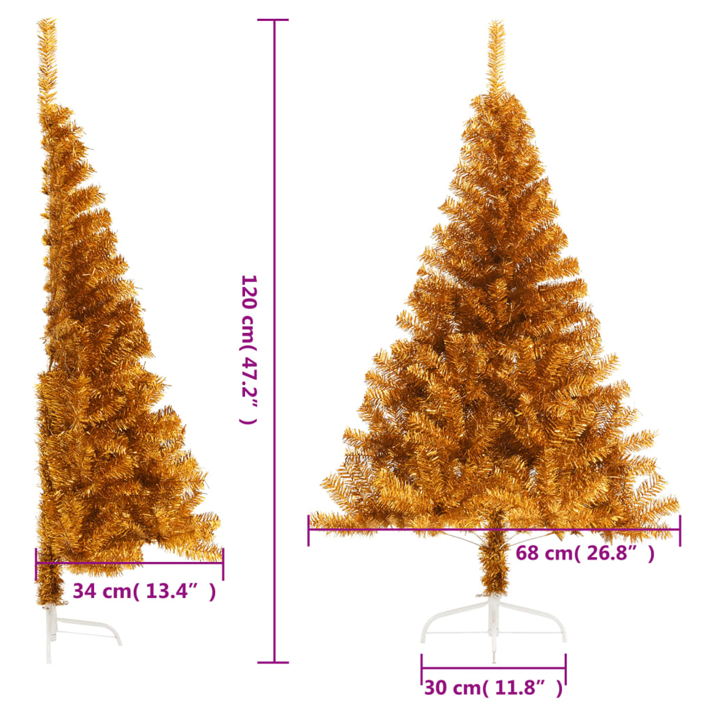 Künstlicher Weihnachtsbaum halb mit Ständer 120 cm PET goldfarben