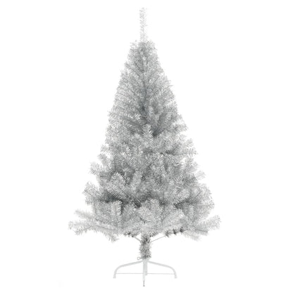 Kunstkerstboom half met standaard 150 cm PET zilverkleurig