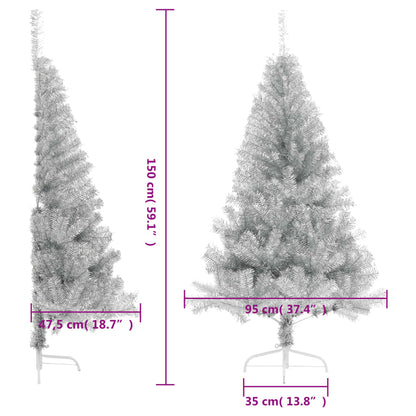 Kunstkerstboom half met standaard 150 cm PET zilverkleurig