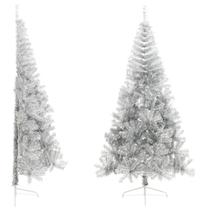 Kunstkerstboom half met standaard 210 cm PET zilverkleurig