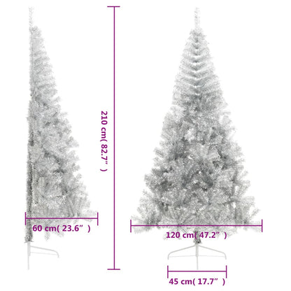 Kunstkerstboom half met standaard 210 cm PET zilverkleurig