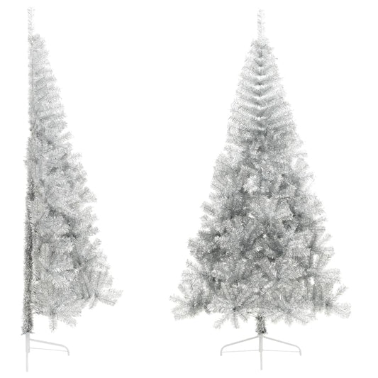 Kunstkerstboom half met standaard 240 cm PET zilverkleurig