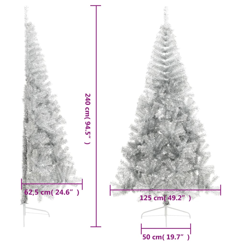 Künstlicher Weihnachtsbaum halb mit Ständer 240 cm PET silberfarben