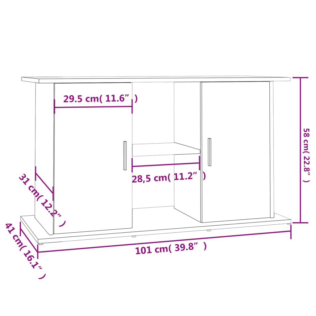 Aquariumstandaard 101x41x58 cm bewerkt hout grijs sonoma eiken