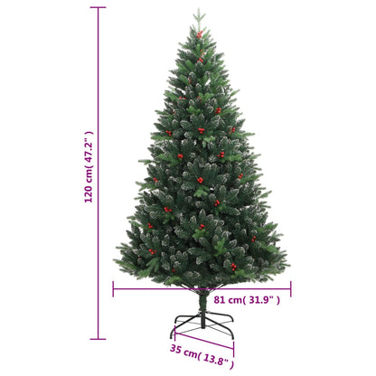 Künstlicher Weihnachtsbaum mit Scharnieren und roten Beeren 120 cm