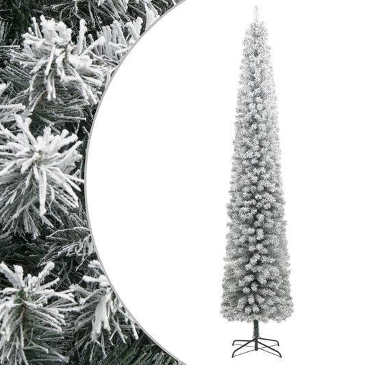 Narrow artificial Christmas tree with stand and snow 300 cm PVC