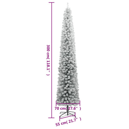 Schmaler künstlicher Weihnachtsbaum mit Ständer und Schnee 300 cm PVC