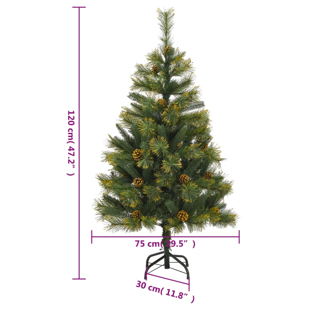 Kunstkerstboom met scharnieren en dennenappels 120 cm