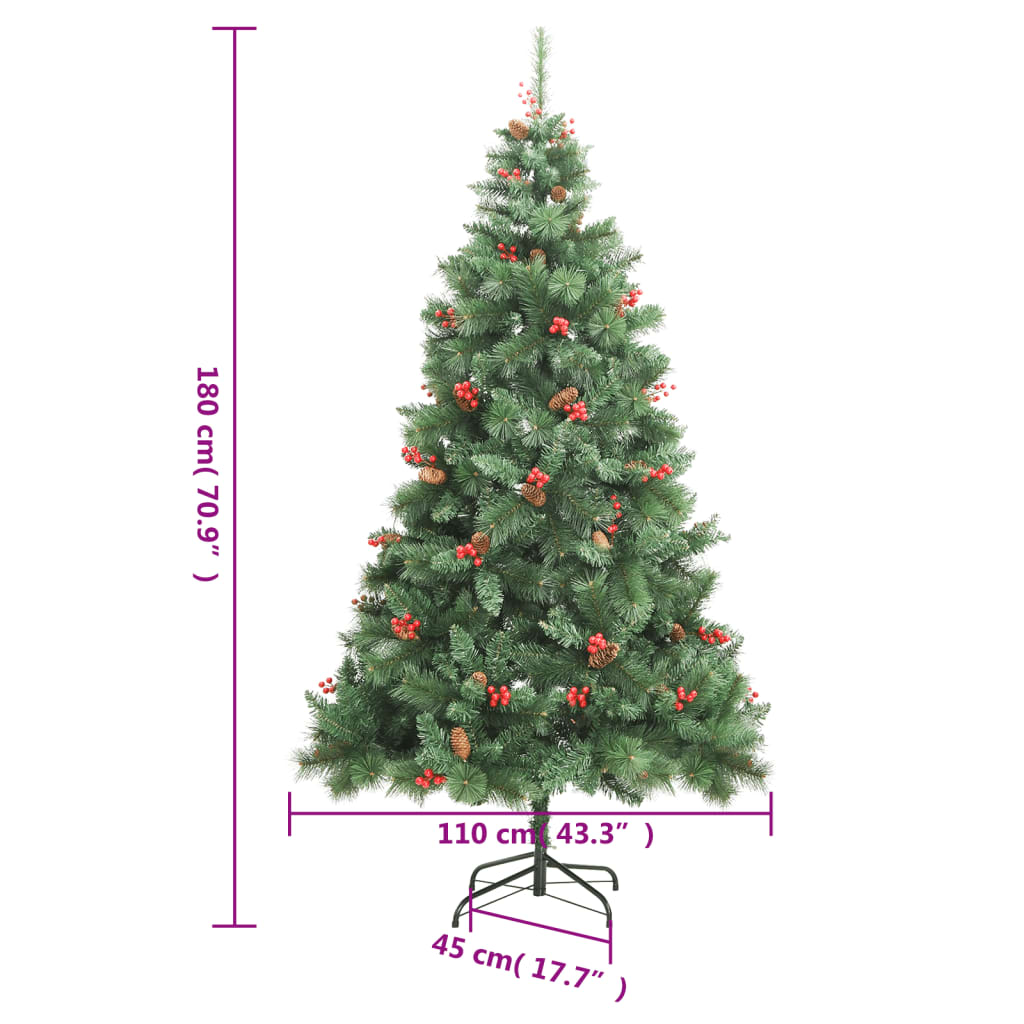 Künstlicher Weihnachtsbaum mit Scharnieren, Tannenzapfen und Beeren 180 cm