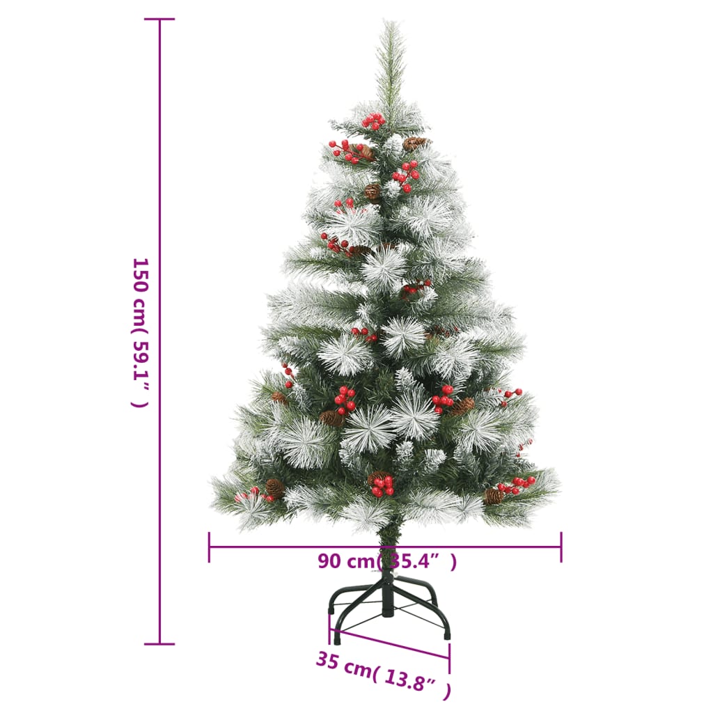 Künstlicher Weihnachtsbaum mit Scharnieren, Tannenzapfen und Beeren 150 cm