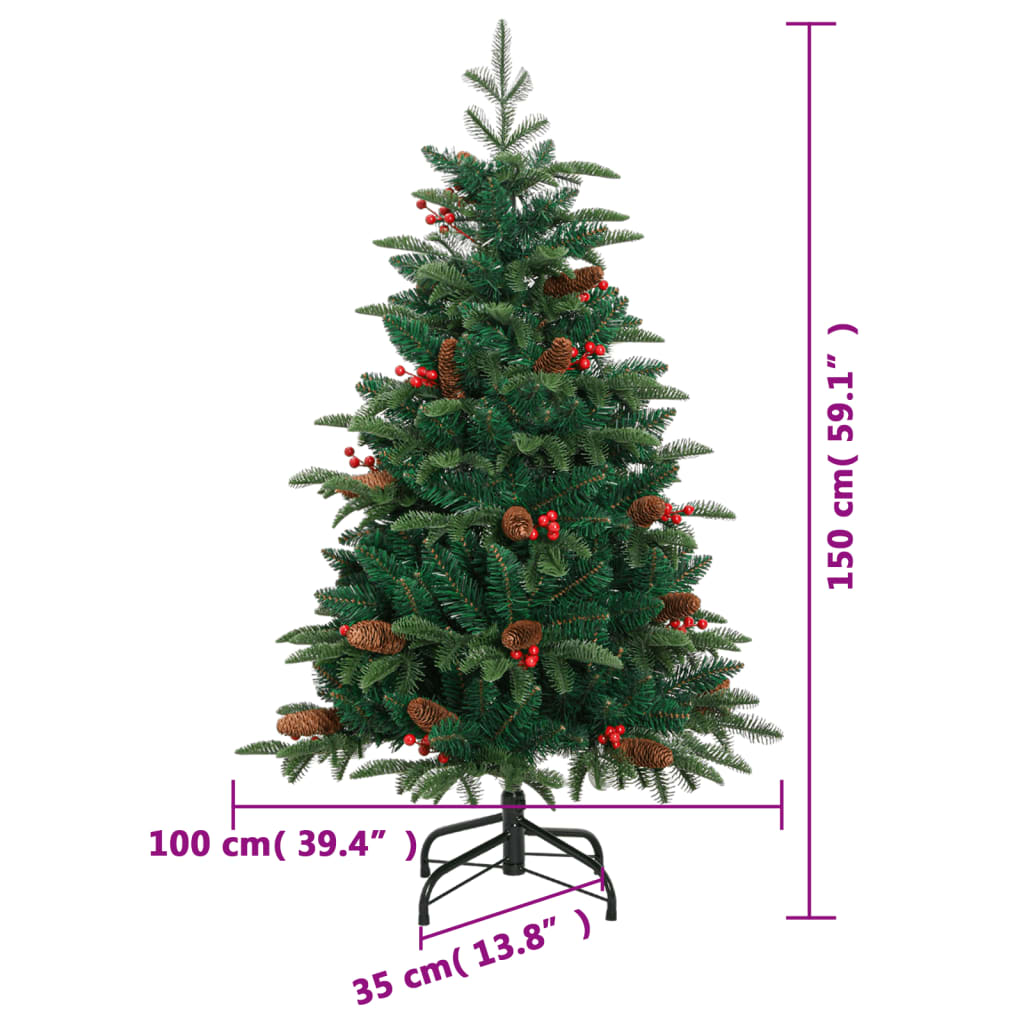 Künstlicher Weihnachtsbaum mit Scharnieren, Tannenzapfen und Beeren 150 cm