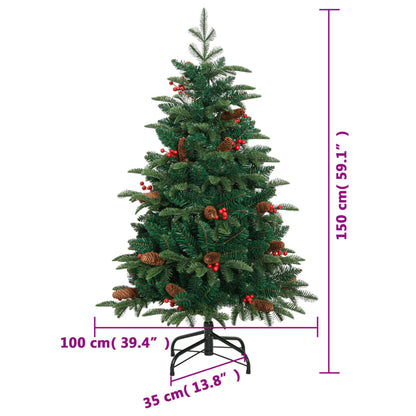 Kunstkerstboom met scharnieren dennenappels en bessen 150 cm