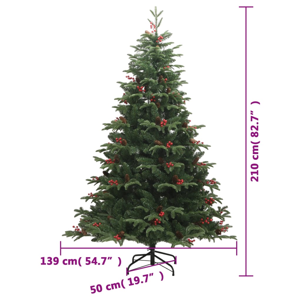 Kunstkerstboom met scharnieren dennenappels en bessen 210 cm