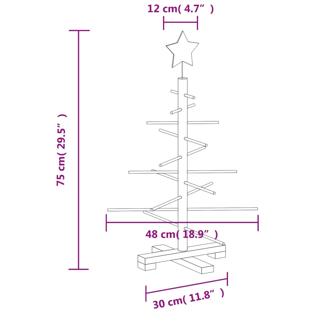 Kerstdecoratie kerstboom 75 cm massief grenenhout