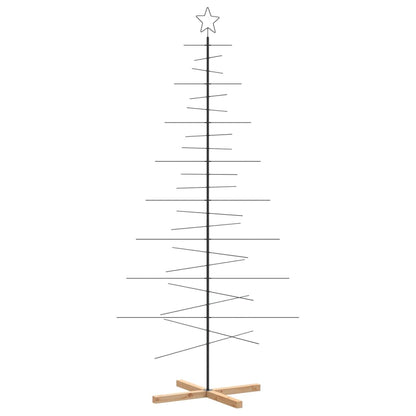 Kerstdecoratie kerstboom met houten basis 210 cm metaal zwart