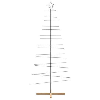 Kerstdecoratie kerstboom met houten basis 210 cm metaal zwart