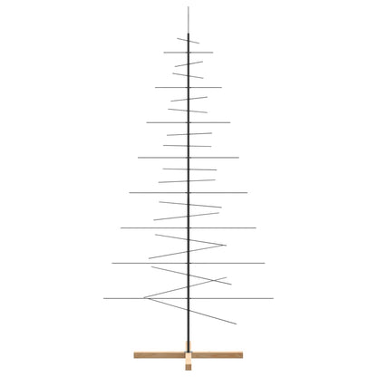 Kerstdecoratie kerstboom met houten basis 210 cm metaal zwart