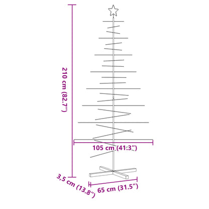 Kerstdecoratie kerstboom met houten basis 210 cm metaal zwart