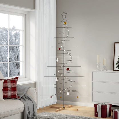 Kerstdecoratie kerstboom met houten basis 210 cm metaal zwart