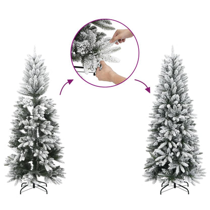 Künstlicher Weihnachtsbaum mit Schnee schmal 150 cm PVC und PE