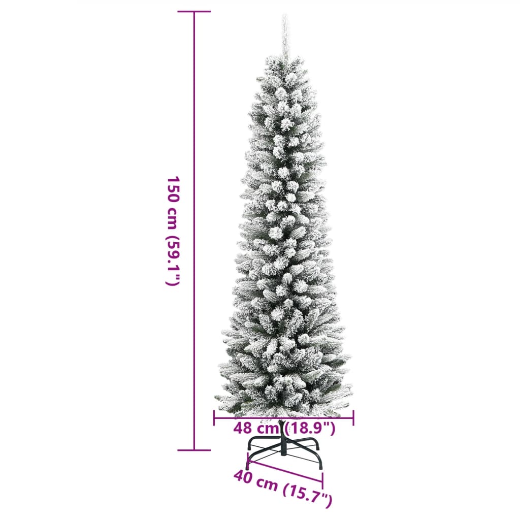 Künstlicher Weihnachtsbaum mit Schnee schmal 150 cm PVC und PE