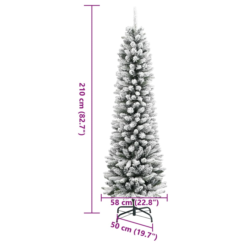 Künstlicher Weihnachtsbaum mit Schnee schmal 210 cm PVC und PE