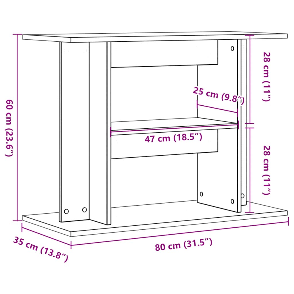 Aquariumstandaard 80x35x60 cm bewerkt hout oud houtkleurig