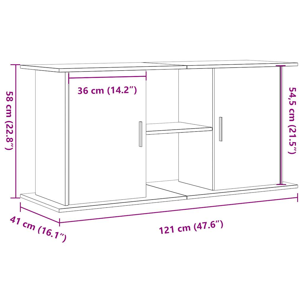 Aquariumstandaard 121x41x58 cm bewerkt hout artisanaal eiken