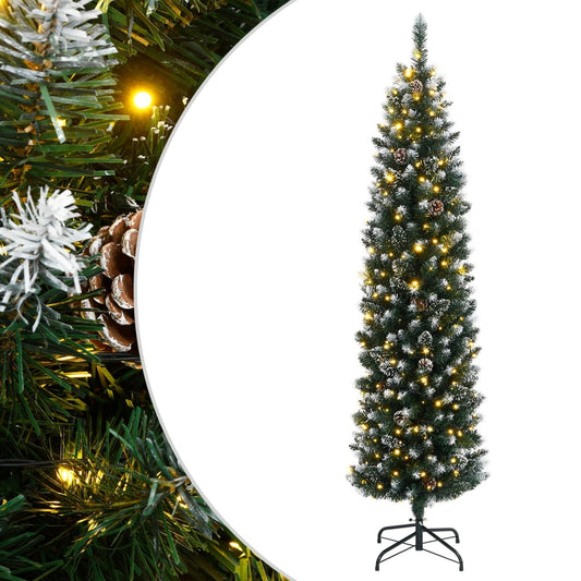 Narrow artificial Christmas tree with 300 LEDs 180 cm