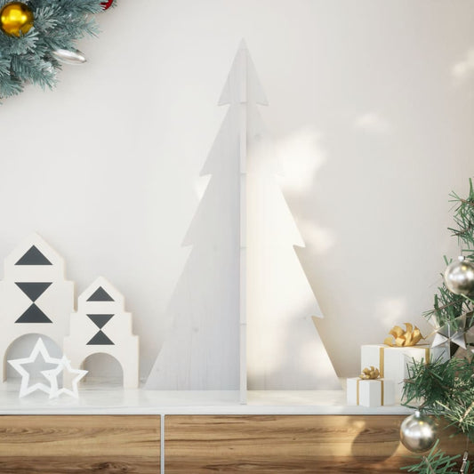 Kerstdecoratie kerstboom 80 cm massief grenenhout wit