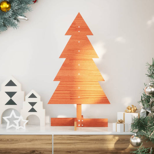 Kerstdecoratie kerstboom 80 cm massief grenenhout wasbruin